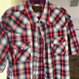 Mens Red, Blue and White Checkered Western Shirt